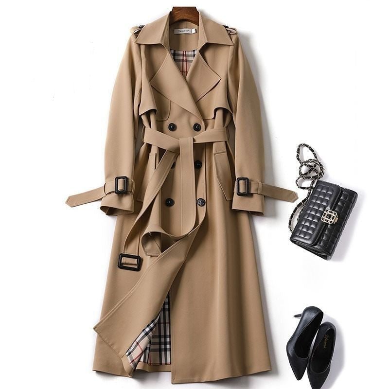 Double - Breasted Mid - Length Tie Trench Coat - Inflight Essentials