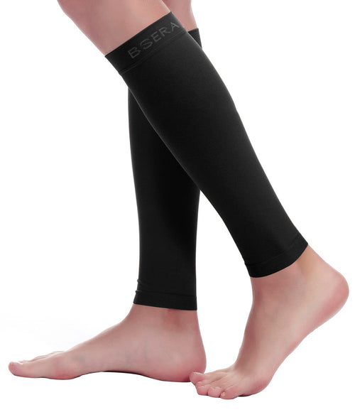 BSERA Calf Compression Sleeve Women Men 2 Pairs 20 - 30mmHg Footless Compression Socks Stockings for Calf Support Circulation Swelling Shin Splints Varicose Veins Recovery - Inflight Essentials