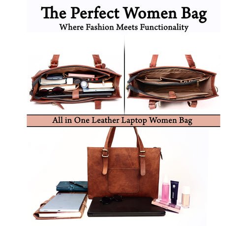Combo Of 2 Leather Woman Laptop Handbag And Fanny Pack Bag - Inflight Essentials