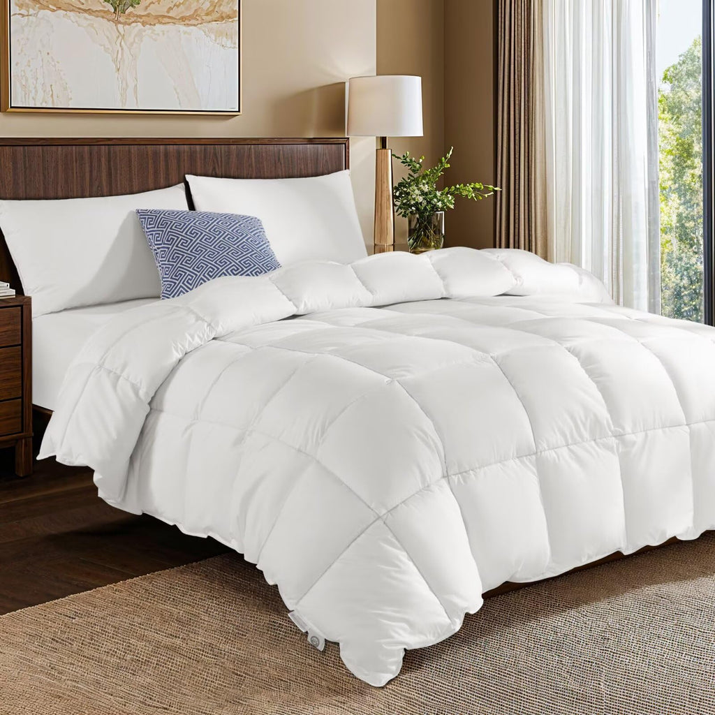 Rwlvpe White Goose Down Comforter Twin Size 850 Fill Power All Season Duvet Insert Twin 50 oz Ultra - Soft 100% Cotton Duvet Cover Fluffy Cozy Luxury Hotel Collection White Comforter 68"x90" - Inflight Essentials