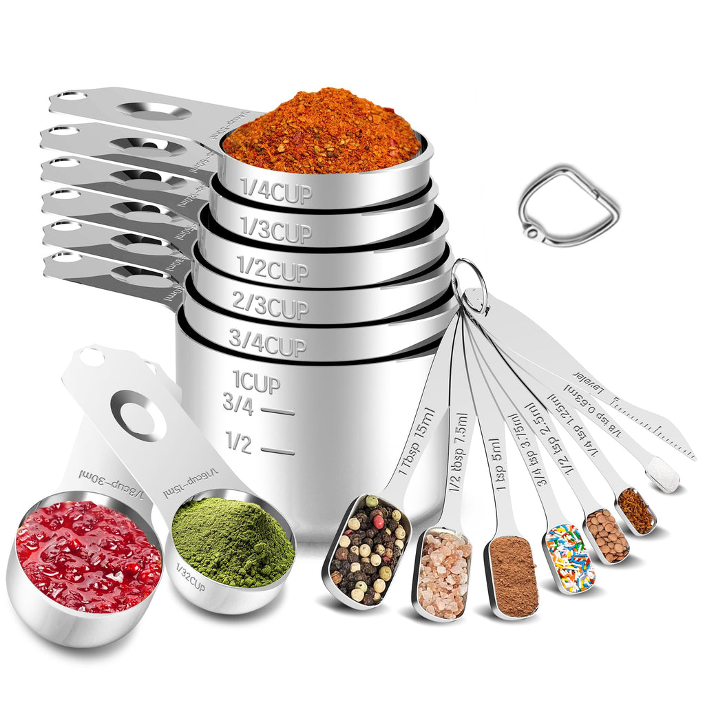 Minteem Stainless Steel Measuring Cups and Spoons Set with Easy to Read Markings 8 Nesting Measuring Cups 7 Spoons & 1 Leveler Kitchen Gadgets for Measuring Dry or Liquid Ingredients Square - Inflight Essentials