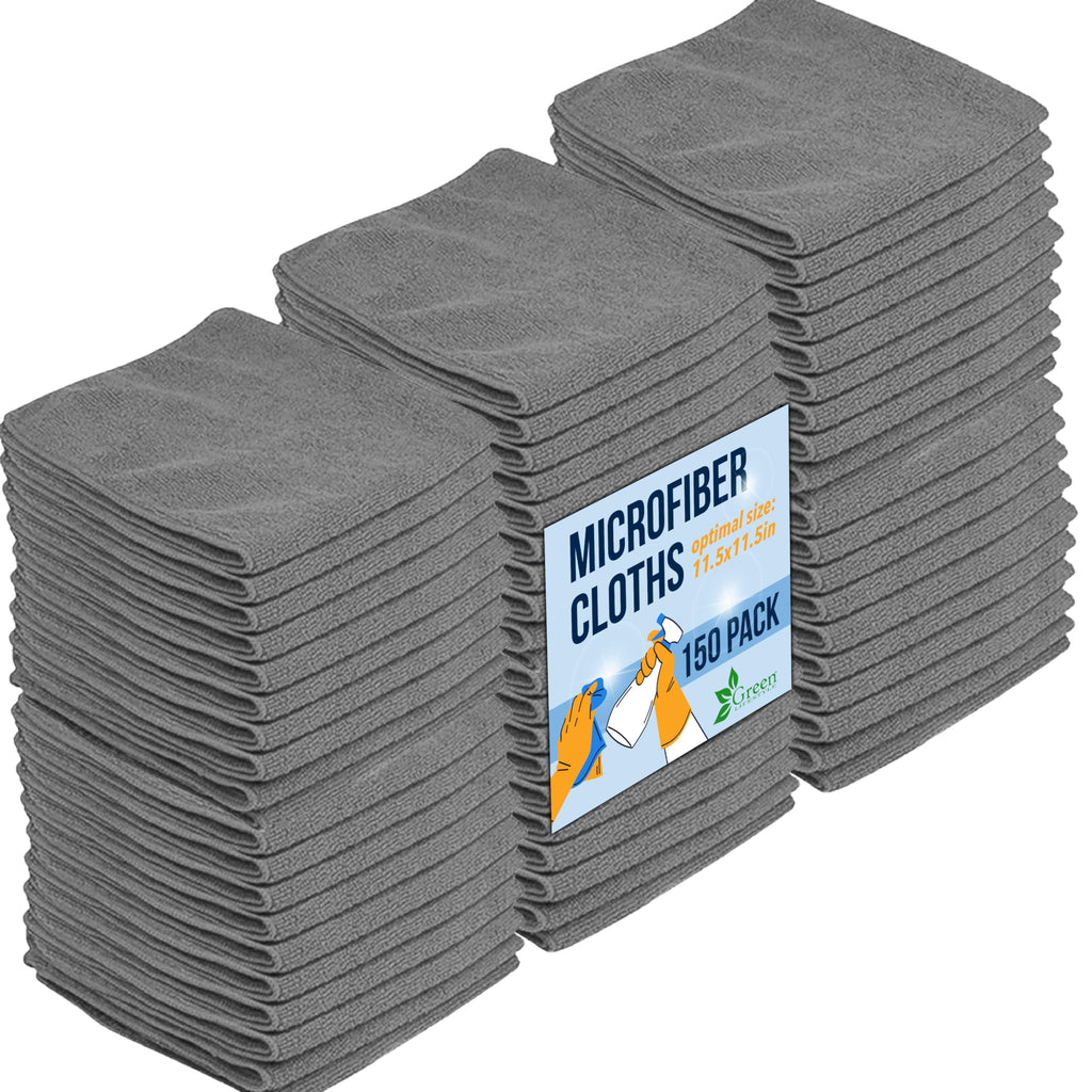 GREEN LIFESTYLE Microfiber Cleaning Cloth 150 Pack Borderless Microfiber Towels Cleaning Rags for Cleaning Car Microfiber Towel Drying Towels for Сars Car Wash Towels (11.5" x 11.5" Grey) - Inflight Essentials