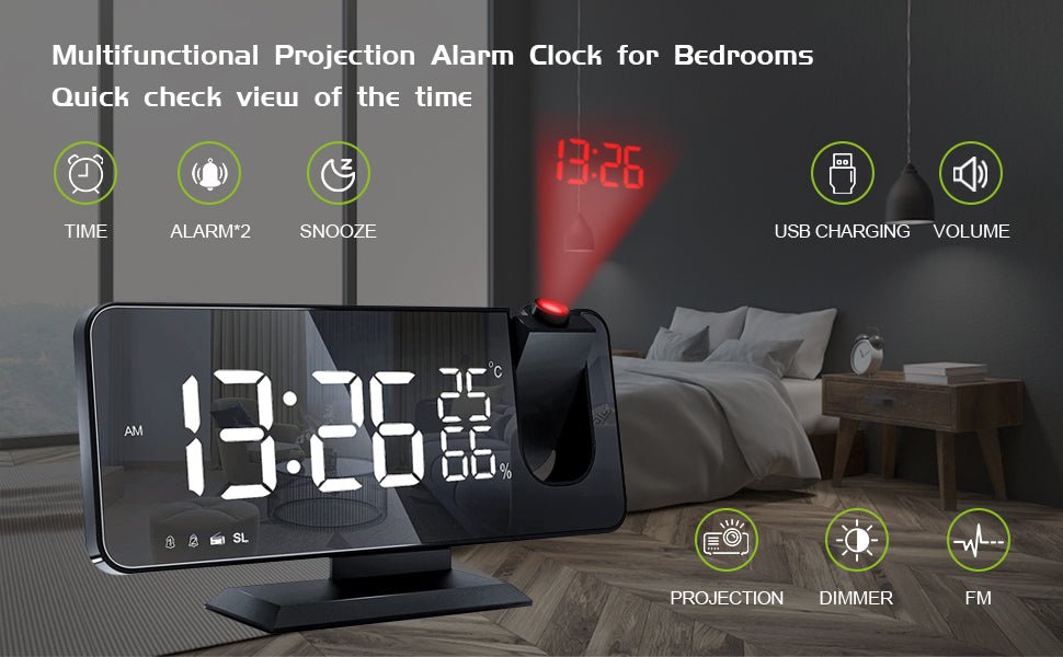 LED Projection Digital Alarm Clock Phone Charger - Inflight Essentials