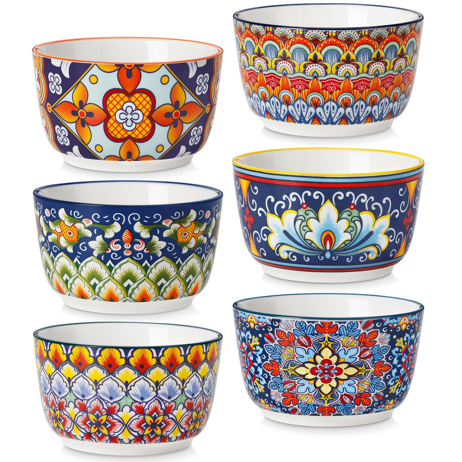 vancasso 8 Oz Ramekins Oven Safe Set of 6 Bohemian Creme Brulee Ramekins Colorful Souffle Dishes Pudding Custard Cups for Baking Small Ceramic Bowls for Snacks Ice Cream - Inflight Essentials