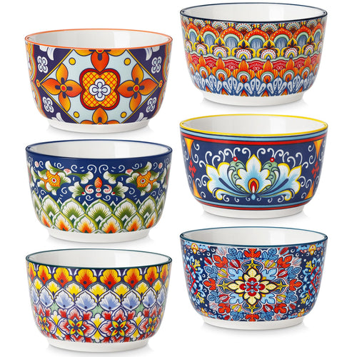 vancasso 8 Oz Ramekins Oven Safe Set of 6 Bohemian Creme Brulee Ramekins Colorful Souffle Dishes Pudding Custard Cups for Baking Small Ceramic Bowls for Snacks Ice Cream - Inflight Essentials