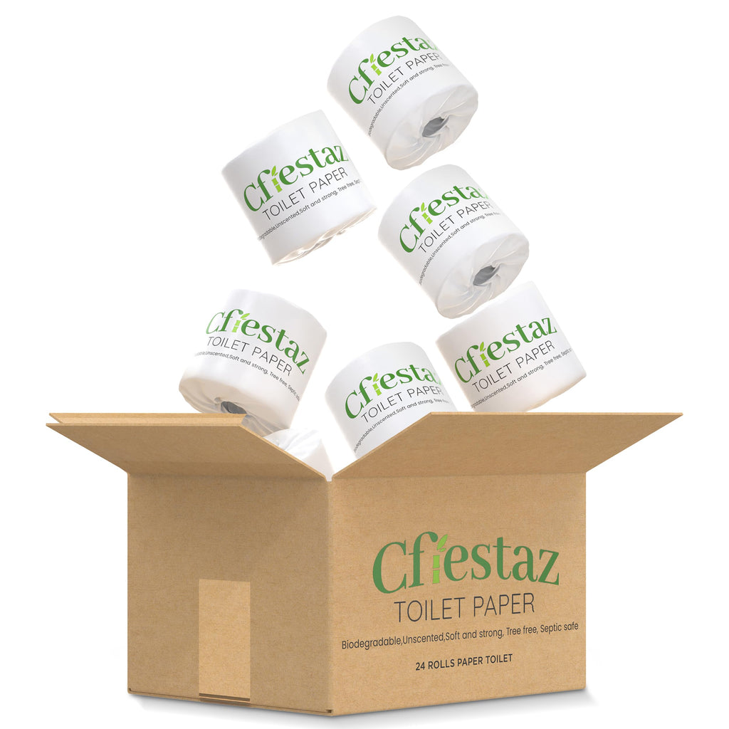 Cfiestaz Bamboo Toilet Paper Bathroom Tissue Rolls Bath Tissue. Eco - Friendly Unscented Soft and Absorbent. (24 Mega Rolls/box 3 - ply 350 sheets). small oversize White - Inflight Essentials