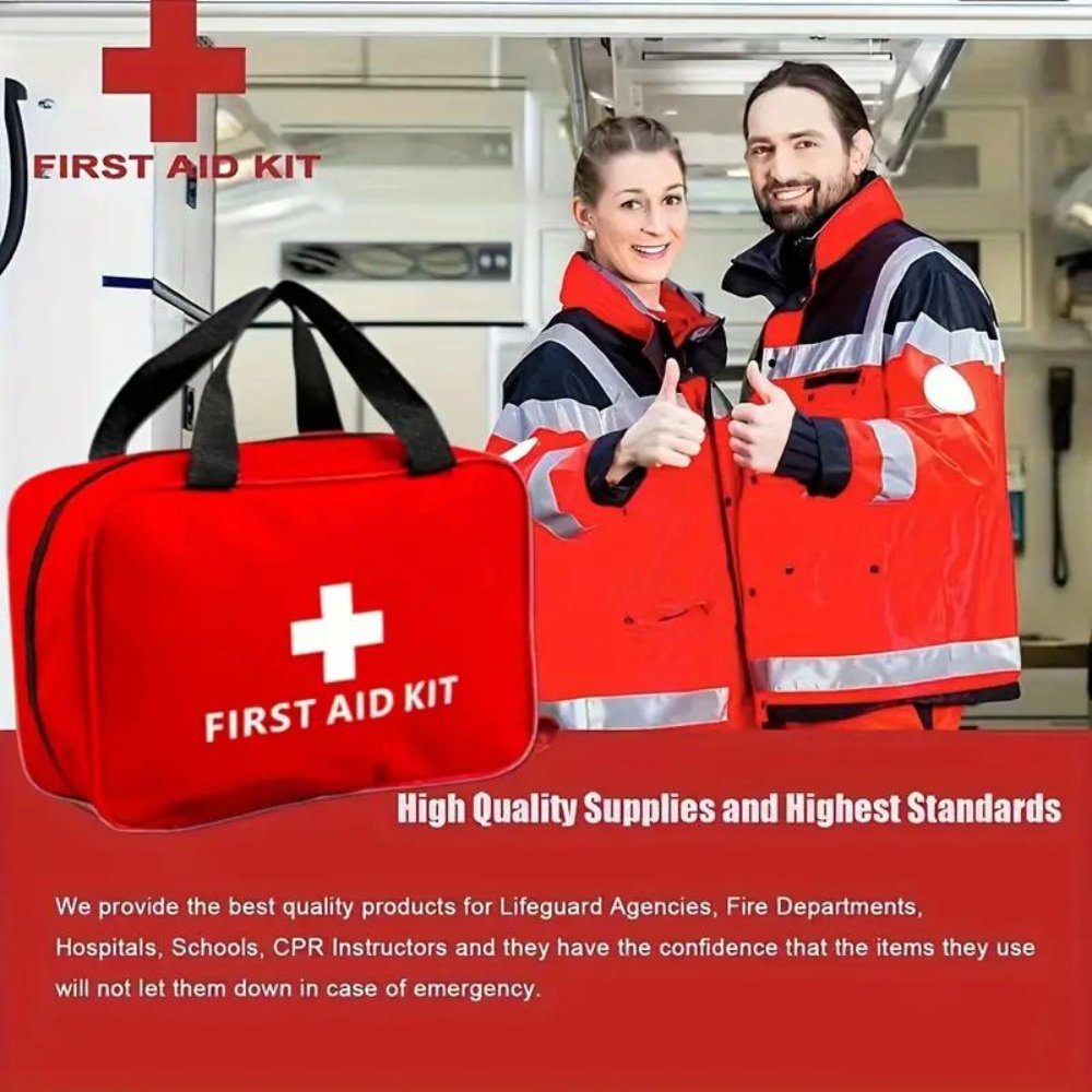 173pcs Large First Aid Kit: Portable Bag For Outdoor Hunting, Hiking, Camping And More - Including Emergency Supplies! - Inflight Essentials