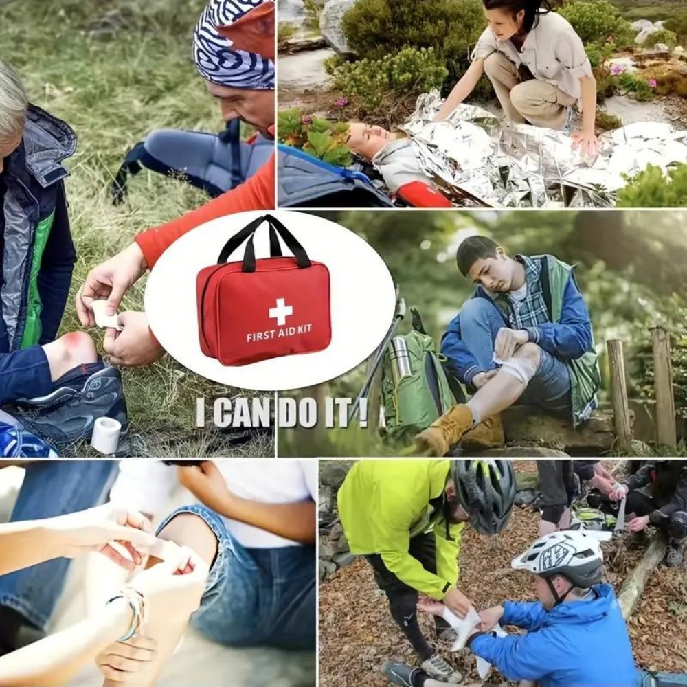 173pcs Large First Aid Kit: Portable Bag For Outdoor Hunting, Hiking, Camping And More - Including Emergency Supplies! - Inflight Essentials