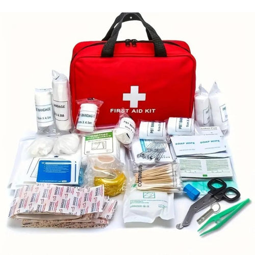 173pcs Large First Aid Kit: Portable Bag For Outdoor Hunting, Hiking, Camping And More - Including Emergency Supplies! - Inflight Essentials